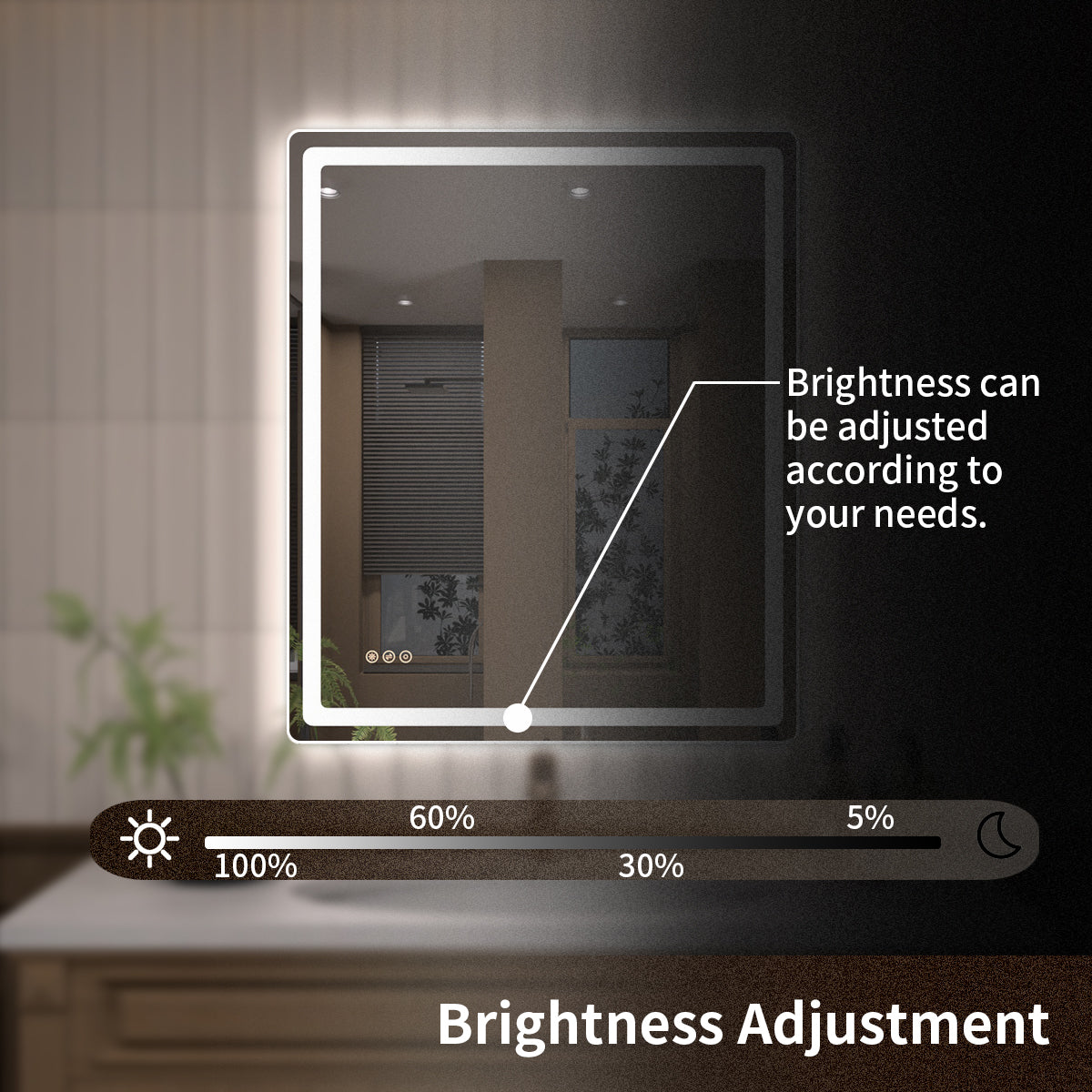 TaiMei LED Bathroom Vanity Mirror Round Corner Anti-Fog Brightness Adjustable High-Definition ETL Certified