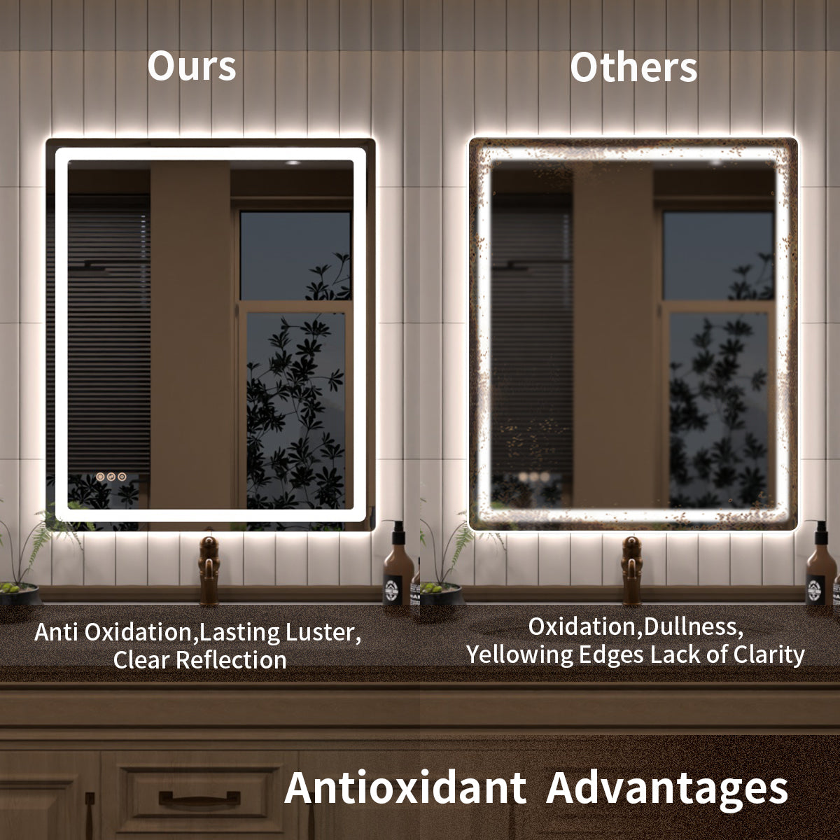 TaiMei LED Bathroom Vanity Mirror Round Corner Anti-Fog Brightness Adjustable High-Definition ETL Certified