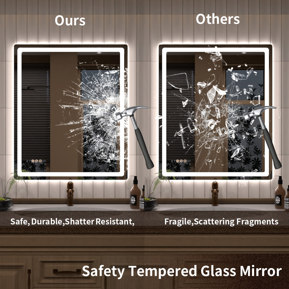 TaiMei LED Bathroom Vanity Mirror Round Corner Anti-Fog Brightness Adjustable High-Definition ETL Certified