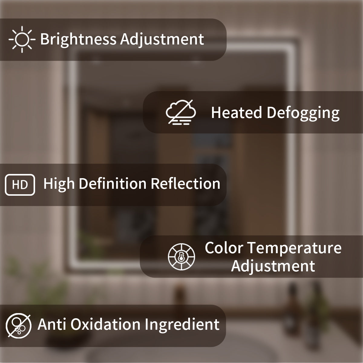 TaiMei LED Bathroom Vanity Mirror Round Corner Anti-Fog Brightness Adjustable High-Definition ETL Certified