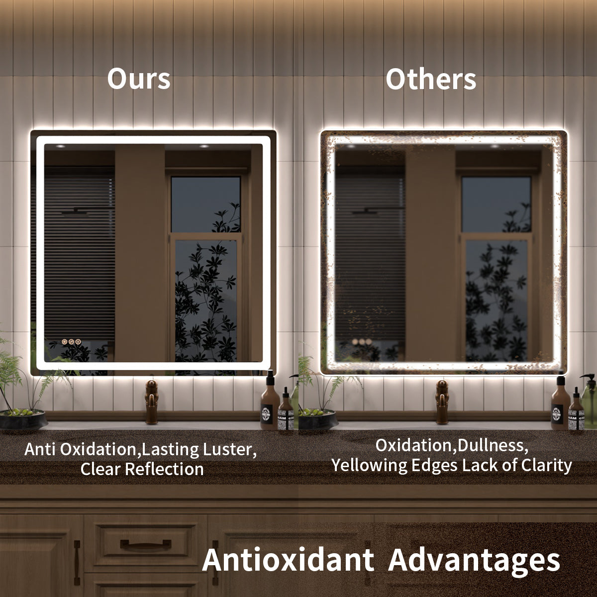 TaiMei LED Bathroom Vanity Mirror Round Corner Anti-Fog Brightness Adjustable High-Definition ETL Certified