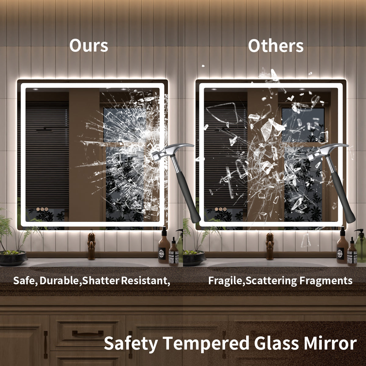 TaiMei LED Bathroom Vanity Mirror Round Corner Anti-Fog Brightness Adjustable High-Definition ETL Certified