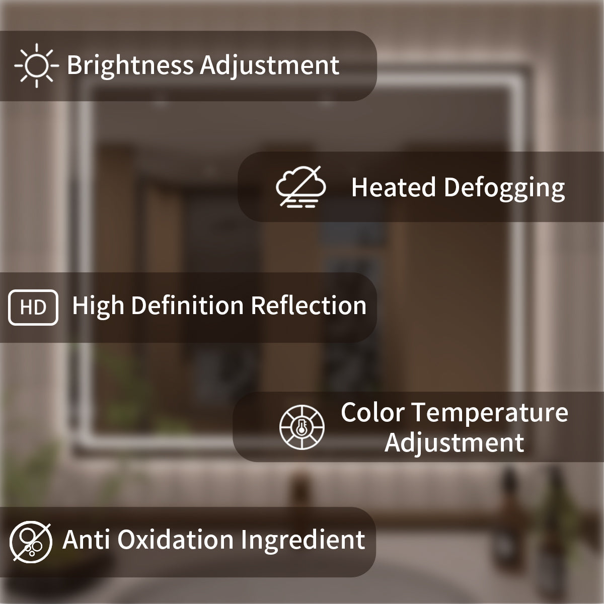 TaiMei LED Bathroom Vanity Mirror Round Corner Anti-Fog Brightness Adjustable High-Definition ETL Certified