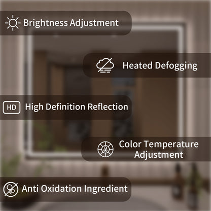 TaiMei LED Bathroom Vanity Mirror Round Corner Anti-Fog Brightness Adjustable High-Definition ETL Certified