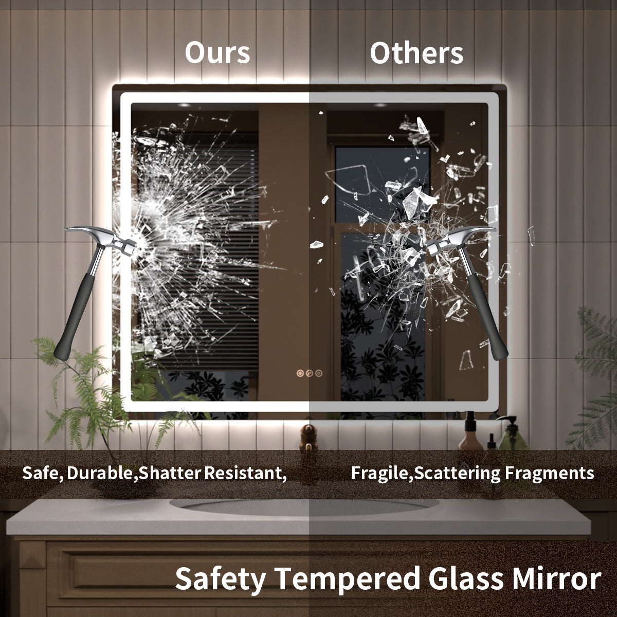 TaiMei LED Bathroom Vanity Mirror Round Corner Anti-Fog Brightness Adjustable High-Definition ETL Certified