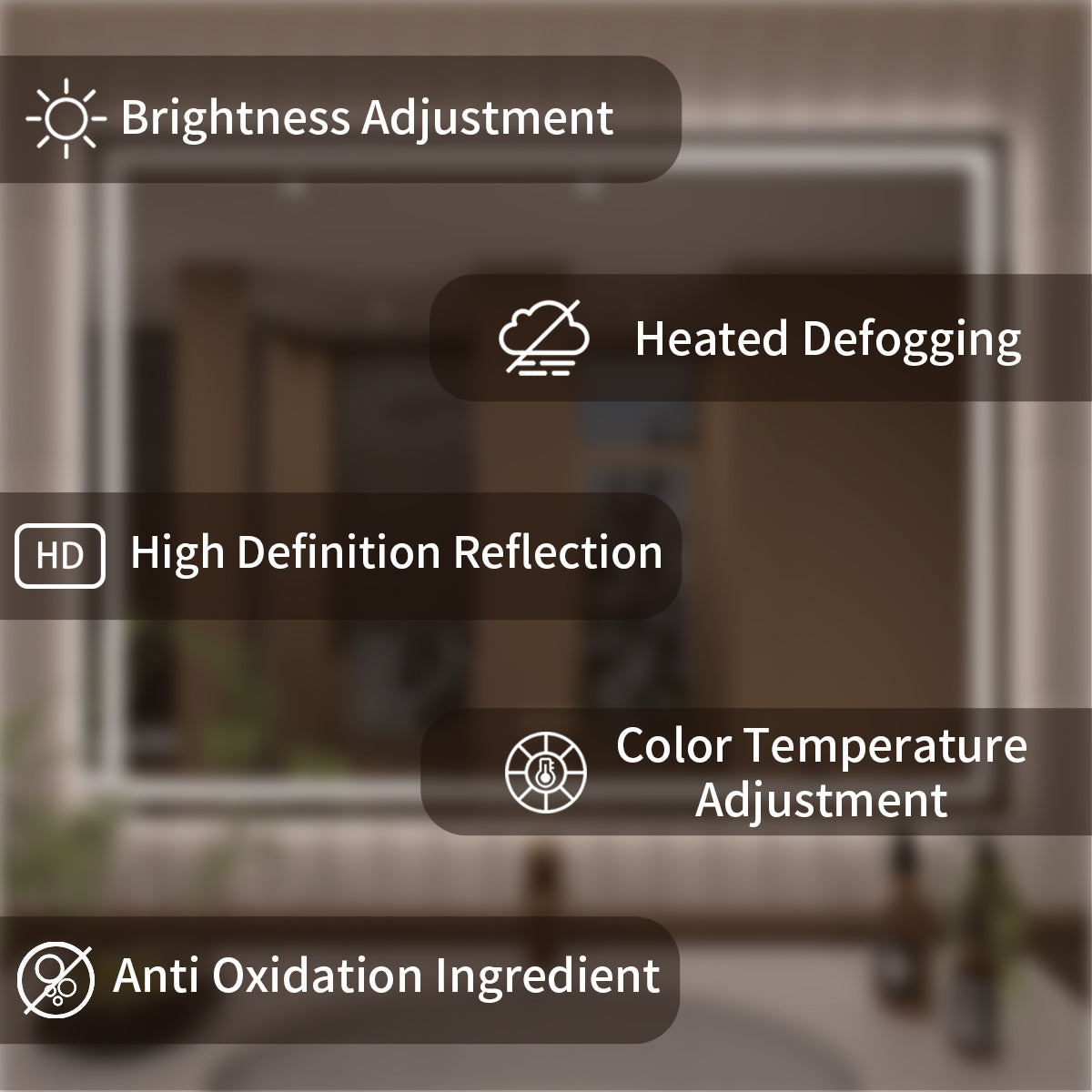 TaiMei LED Bathroom Vanity Mirror Round Corner Anti-Fog Brightness Adjustable High-Definition ETL Certified