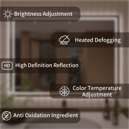 TaiMei LED Bathroom Vanity Mirror Round Corner Anti-Fog Brightness Adjustable High-Definition ETL Certified