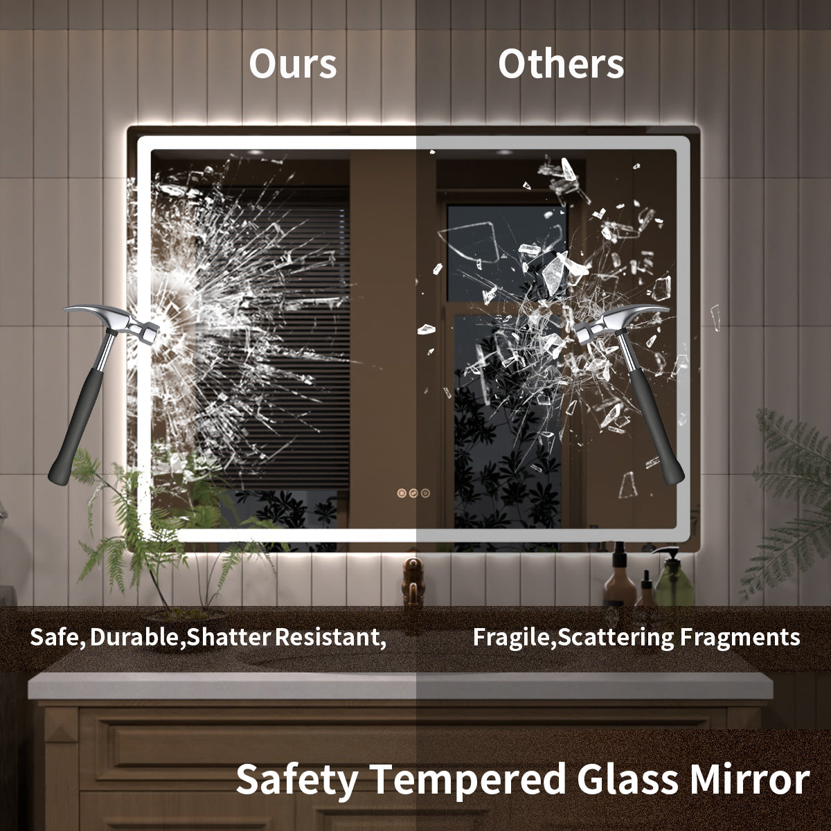 TaiMei LED Bathroom Vanity Mirror Round Corner Anti-Fog Brightness Adjustable High-Definition ETL Certified