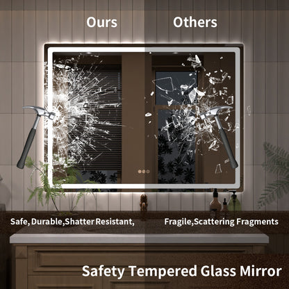 TaiMei LED Bathroom Vanity Mirror Round Corner Anti-Fog Brightness Adjustable High-Definition ETL Certified