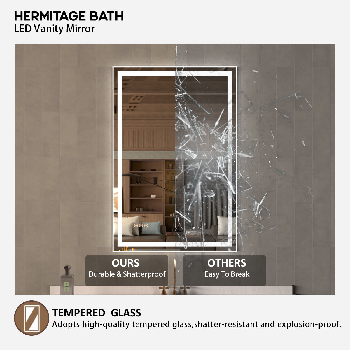 36 in. W x 36 in. H Rectangular Frameless LED Wall Bathroom Vanity Mirror