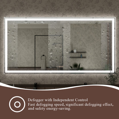 Swarm 60 in. W x 36 in. H Rectangular Frameless Radar LED Wall Bathroom Vanity Mirror