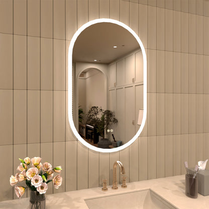 TaiMei Multiple sizes Oval Frameless LED Light Anti-Fog Wall Bathroom Vanity Mirror in Polished Crystal