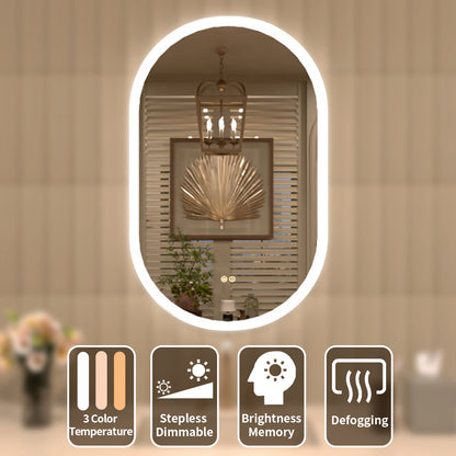 TaiMei Multiple sizes Oval Frameless LED Light Anti-Fog Wall Bathroom Vanity Mirror in Polished Crystal