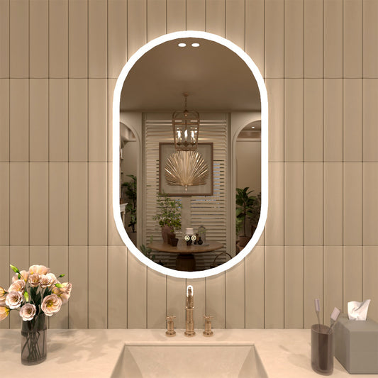 TaiMei Multiple sizes Oval Frameless LED Light Anti-Fog Wall Bathroom Vanity Mirror in Polished Crystal