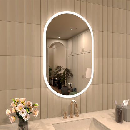 TaiMei Multiple sizes Oval Frameless LED Light Anti-Fog Wall Bathroom Vanity Mirror in Polished Crystal
