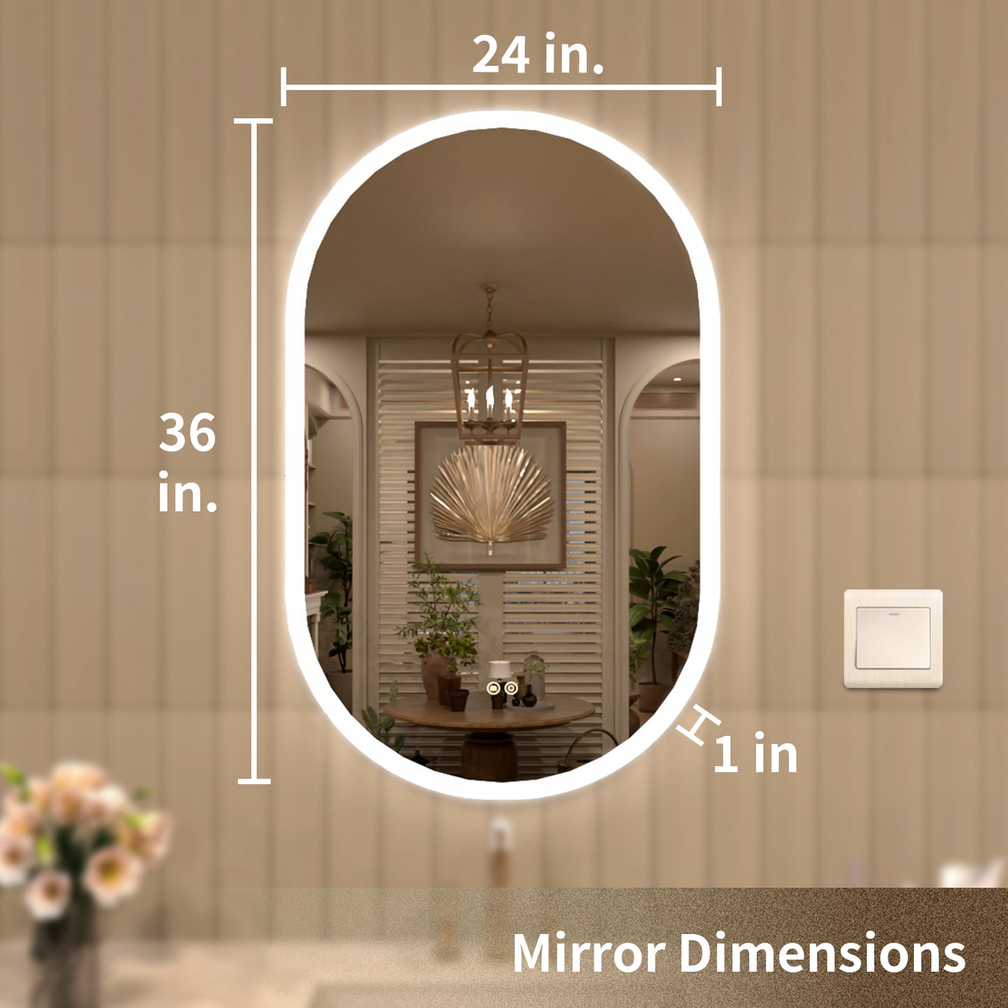 TaiMei Multiple sizes Oval Frameless LED Light Anti-Fog Wall Bathroom Vanity Mirror in Polished Crystal