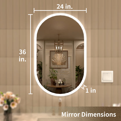 TaiMei Multiple sizes Oval Frameless LED Light Anti-Fog Wall Bathroom Vanity Mirror in Polished Crystal