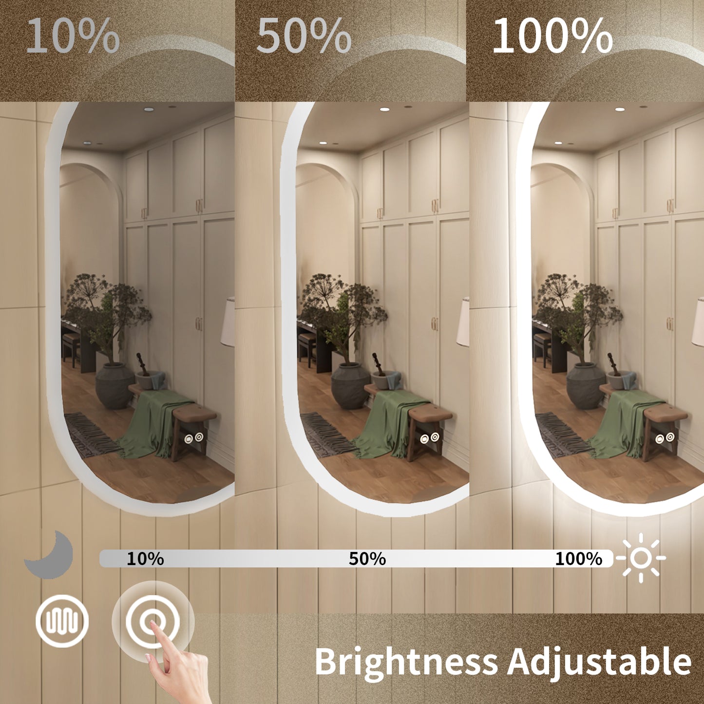 TaiMei Multiple sizes Oval Frameless LED Light Anti-Fog Wall Bathroom Vanity Mirror in Polished Crystal