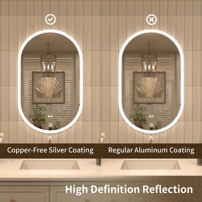 TaiMei Multiple sizes Oval Frameless LED Light Anti-Fog Wall Bathroom Vanity Mirror in Polished Crystal