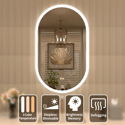 TaiMei Multiple sizes Oval Frameless LED Light Anti-Fog Wall Bathroom Vanity Mirror in Polished Crystal