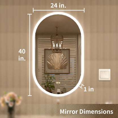 TaiMei Multiple sizes Oval Frameless LED Light Anti-Fog Wall Bathroom Vanity Mirror in Polished Crystal