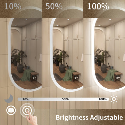 TaiMei Multiple sizes Oval Frameless LED Light Anti-Fog Wall Bathroom Vanity Mirror in Polished Crystal