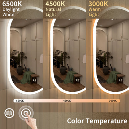 TaiMei Multiple sizes Oval Frameless LED Light Anti-Fog Wall Bathroom Vanity Mirror in Polished Crystal