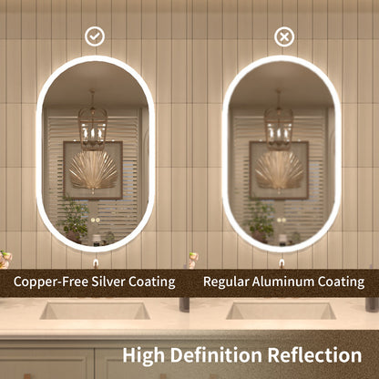 TaiMei Multiple sizes Oval Frameless LED Light Anti-Fog Wall Bathroom Vanity Mirror in Polished Crystal