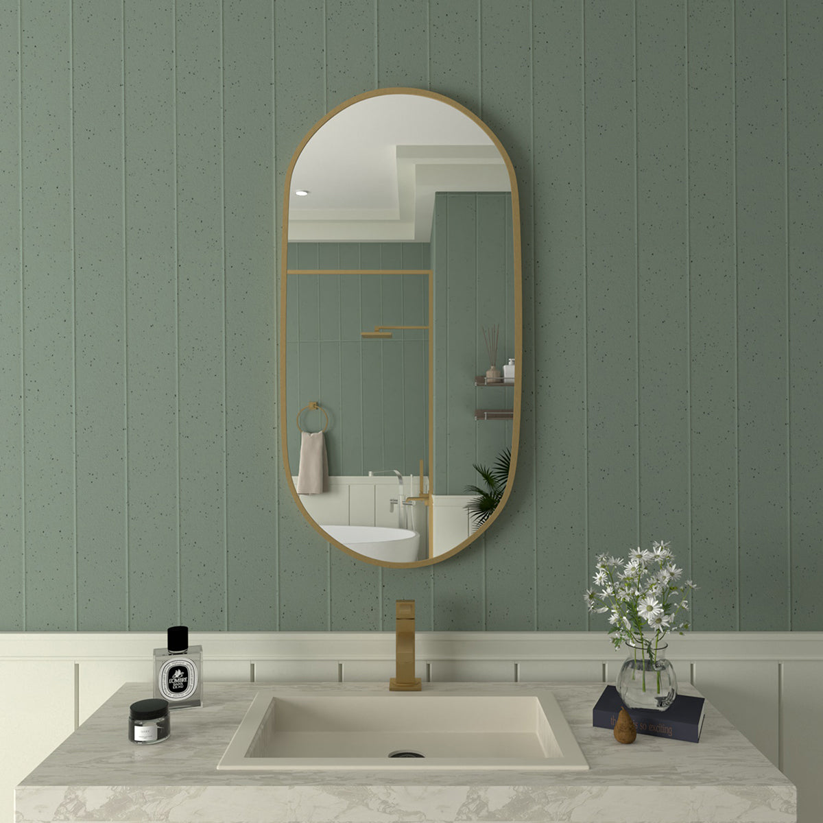 TaiMei 18 in. W x 36 in. H Vertical / Horizontal Oval Framed Wall Bathroom Mirror
