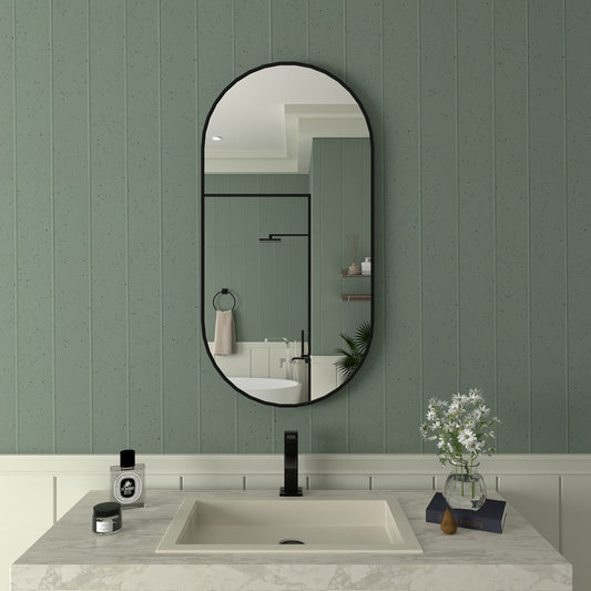 TaiMei 18 in. W x 36 in. H Vertical / Horizontal Oval Framed Wall Bathroom Mirror