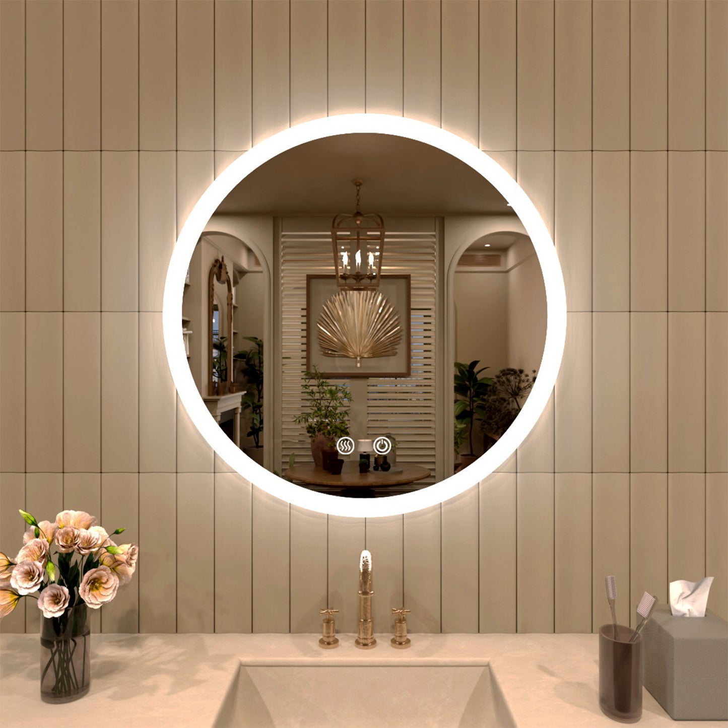 TaiMei Multiple Sizes Round Frameless LED Light Anti-Fog Wall Bathroom Vanity Mirror in Polished Crystal 24*24 RC-2424-01_83aa140b-44d4-4a3f-b5f9-7284721b029f