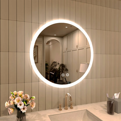 TaiMei Multiple Sizes Round Frameless LED Light Anti-Fog Wall Bathroom Vanity Mirror in Polished Crystal RC-2424-02