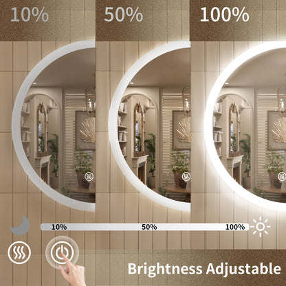TaiMei Multiple Sizes Round Frameless LED Light Anti-Fog Wall Bathroom Vanity Mirror in Polished Crystal RC-2424-07