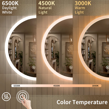 TaiMei Multiple Sizes Round Frameless LED Light Anti-Fog Wall Bathroom Vanity Mirror in Polished Crystal RC-2424-08
