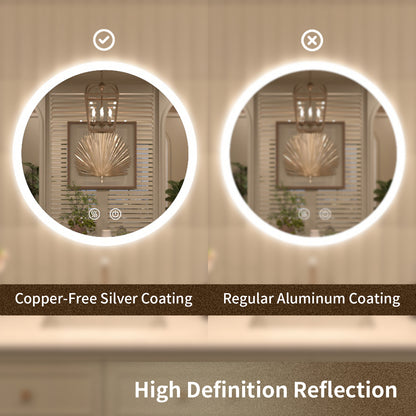 TaiMei Multiple Sizes Round Frameless LED Light Anti-Fog Wall Bathroom Vanity Mirror in Polished Crystal RC-2424-10