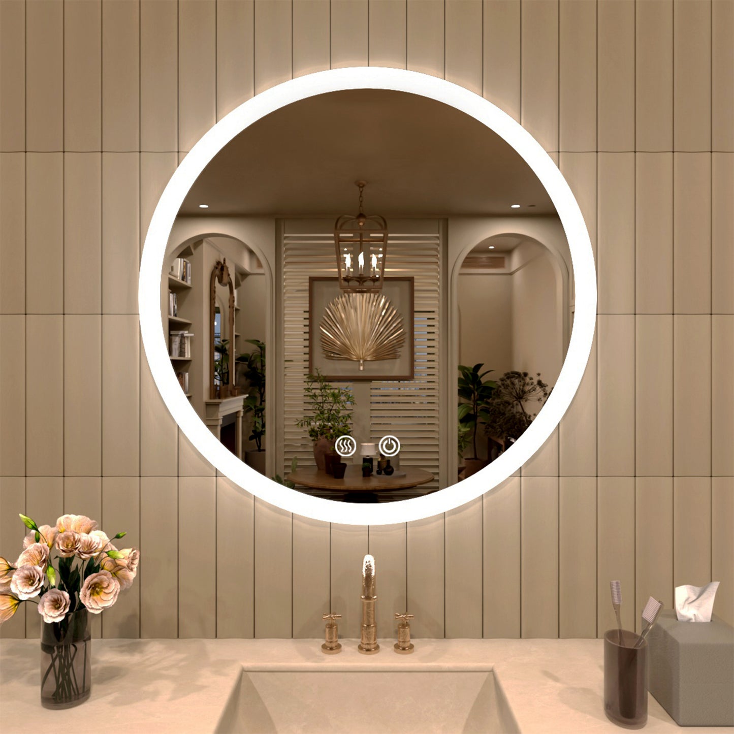TaiMei Multiple Sizes Round Frameless LED Light Anti-Fog Wall Bathroom Vanity Mirror in Polished Crystal 28*28 RC-2828-01_f836742e-3896-44e4-a20c-84bc0533b9c2