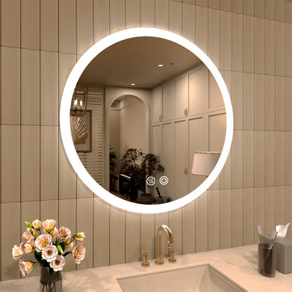 TaiMei Multiple Sizes Round Frameless LED Light Anti-Fog Wall Bathroom Vanity Mirror in Polished Crystal RC-2828-02