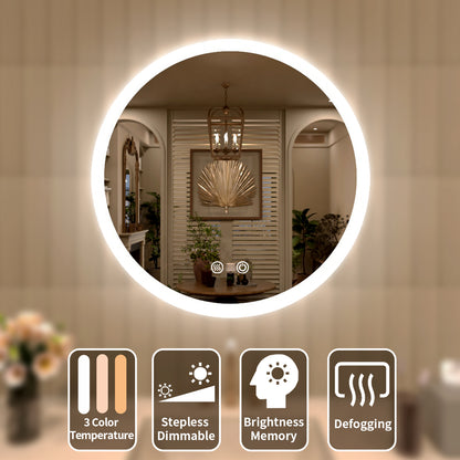 TaiMei Multiple Sizes Round Frameless LED Light Anti-Fog Wall Bathroom Vanity Mirror in Polished Crystal RC-2828-03