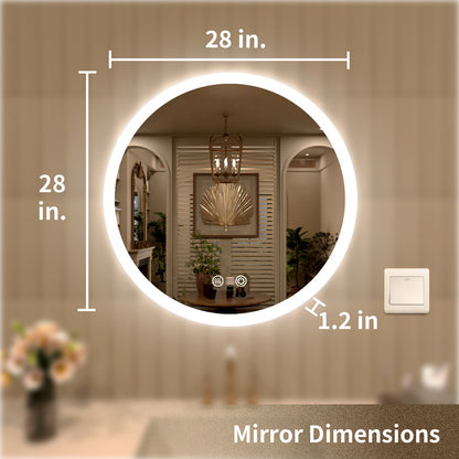 TaiMei Multiple Sizes Round Frameless LED Light Anti-Fog Wall Bathroom Vanity Mirror in Polished Crystal RC-2828-04