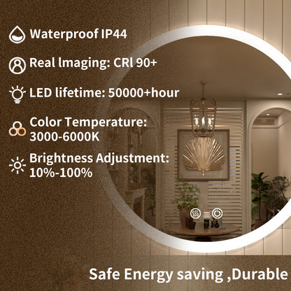 TaiMei Multiple Sizes Round Frameless LED Light Anti-Fog Wall Bathroom Vanity Mirror in Polished Crystal RC-2828-06