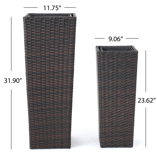 Terrace 2-Piece 12 in. PE Wicker Floor Planter for Indoor Outdoor Use
