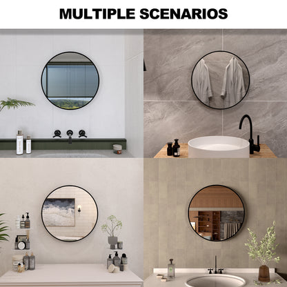 Vista Round Framed Wall Bathroom Vanity Mirror in Matte Black