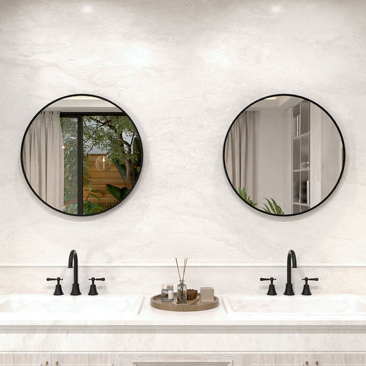 Vista Round Framed Wall Bathroom Vanity Mirror in Matte Black