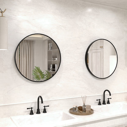 Vista Round Framed Wall Bathroom Vanity Mirror in Matte Black