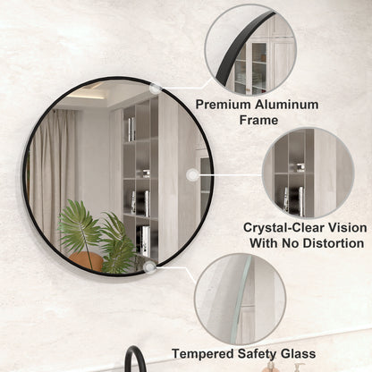 Vista Round Framed Wall Bathroom Vanity Mirror in Matte Black