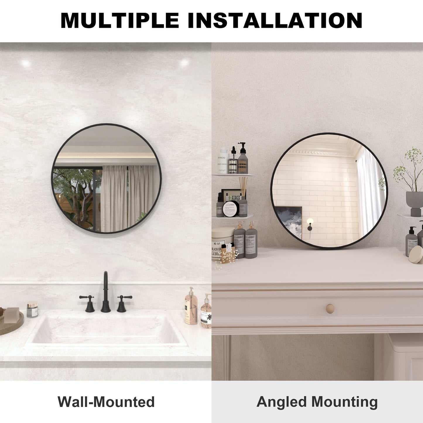 Vista Round Framed Wall Bathroom Vanity Mirror in Matte Black