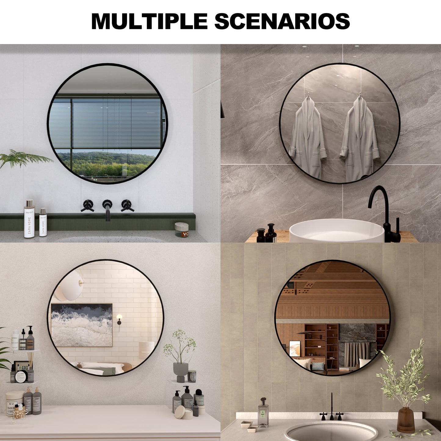 Vista Round Framed Wall Bathroom Vanity Mirror in Matte Black