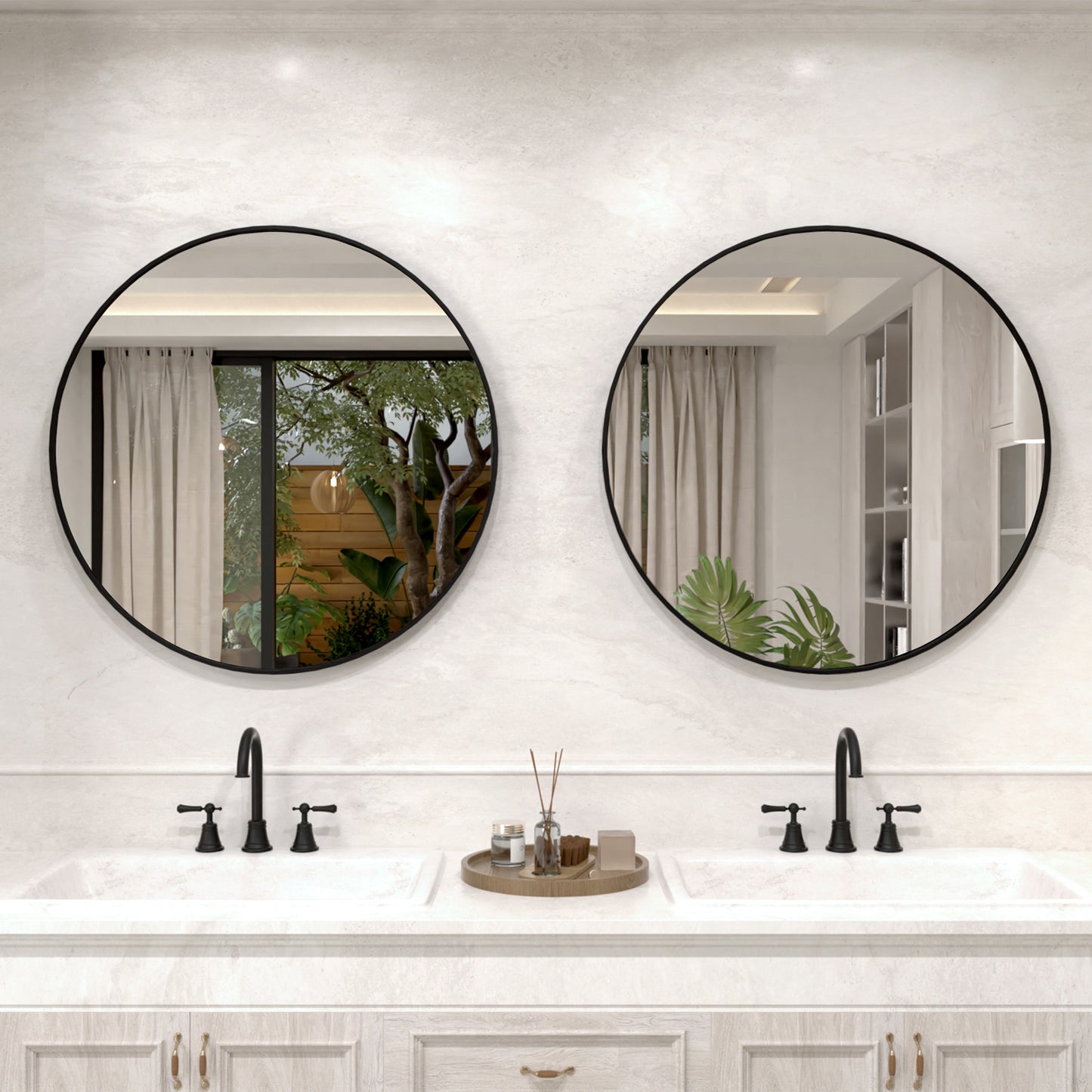 Vista Round Framed Wall Bathroom Vanity Mirror in Matte Black