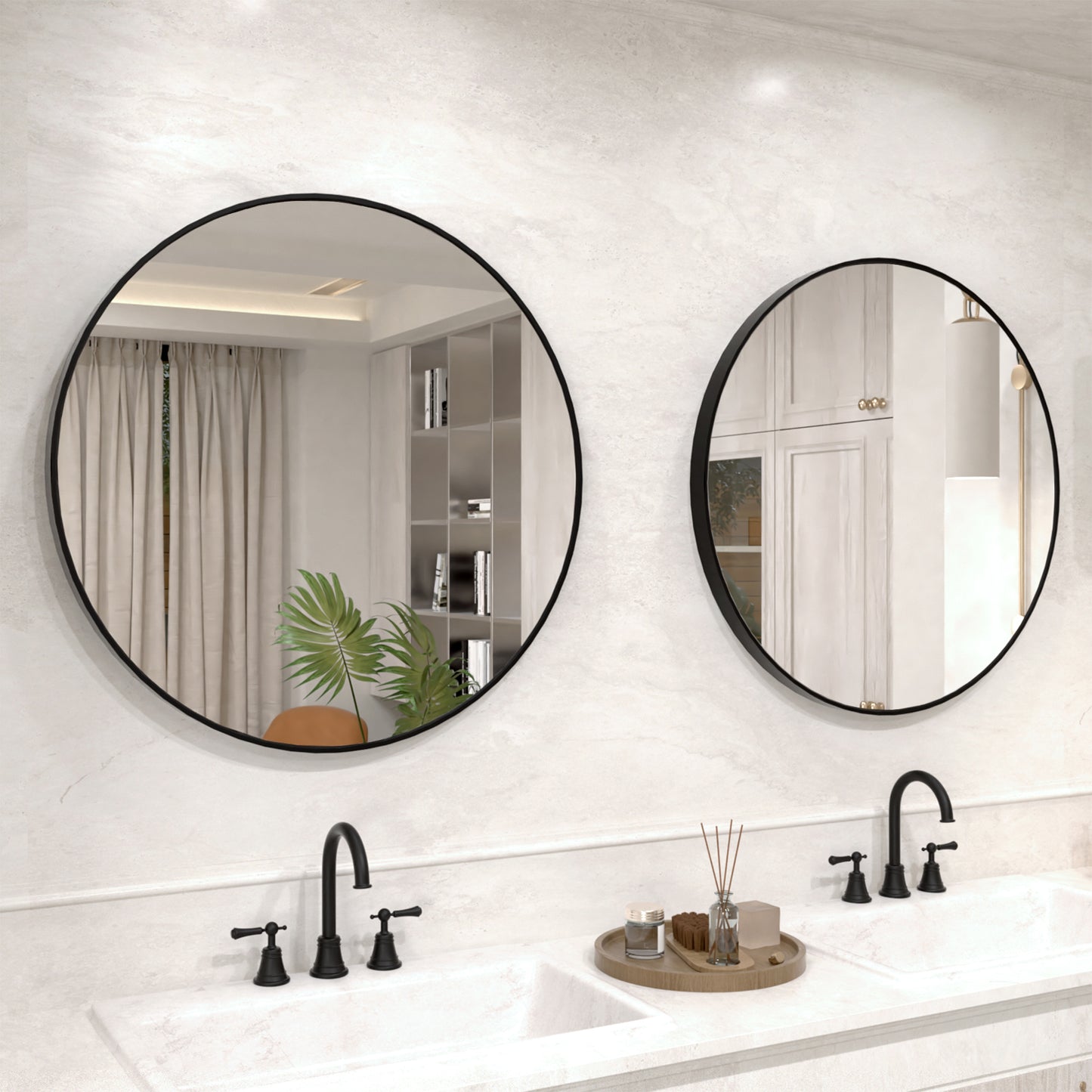 Vista Round Framed Wall Bathroom Vanity Mirror in Matte Black