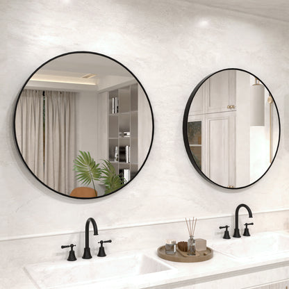Vista Round Framed Wall Bathroom Vanity Mirror in Matte Black